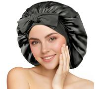 100% 22 Momme de Mûrier Bonnet Soie Cheveux Nuit, Bonnets de Nuit Doux en Soie Double Couche, Bonnet de Nuits Respirant et Ajustable,Bonnets de Sommeil Élastique pour Le Soin des Cheveux (Noir)