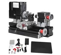 100-240V Mini Tour à Métaux Tour à Bois Fraiseuse Rectifieuse 12VDC 5A 60W 12000RPM Tour Rotatif Haute Puissance avec Mandrin de Perceuse pour le Traitement du Bois Plastique(Prise UE)