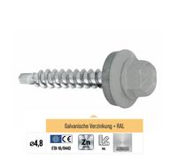 KLIMAS Lot de 250 vis autoperceuses 4,8 х 35 mm RAL 9006 - Vis à tôle trapézoïdale en aluminium blanc