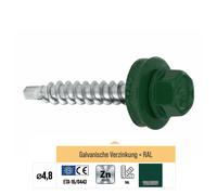 KLIMAS Lot de 250 vis trapézoïdales en tôle profilée 4,8 x 35 mm RAL 6005 vert mousse