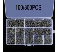 100/300 pièces Set de Hameçons en Acier Carbone élevé, Hameçons Circle aiguisés pour le sport, Tailles #3 à #12 - Hameçons assortis avec boîte de rangement pour la pêche en eau douce et eau salée 300 