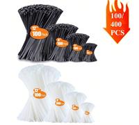 100/400 paquets de jeu de attaches de câble robustes, sangles de serrage en nylon avec caractéristiques résistantes à l'eau, antidérapantes et résistantes à la rupture pour la gestion des câbles à la 