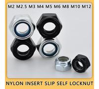 100-50 pièces M2 M2.5 M3 M3.5 M4 M5 M6 M8 M10 M12 304 acier inoxydable noir zingué écrou hexagonal en Nylon insérer antidérapant auto-verrouille White Zinc