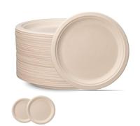 100 Assiettes en Carton Kraft,7 Pouces assiettes en bagasse Biodégradable,Compostable Vaisselle Jetable Canne à Sucre assiettes en Papier pour Fêtes,Pique-niques,Maison les Aliments Chauds et Froids