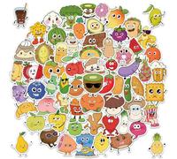 100 autocollants Kawaii Food - Autocollants en PVC-vinyle brillants et imperméables, environ 6 cm, fruits et légumes, en-cas, sucreries, sushis et boissons - pour bouteilles d’eau, ordinateurs