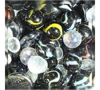 100 Billes Noires - Sac de Billes en Verre Multi-Tailles, Rondes et Plates
