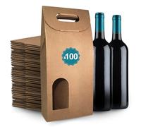 100 Boîtes en Carton Marron Vides pour 2 Bouteilles de Vin 18x9x40 cm | AUTOMONTABLES | Emballage pour Bouteille de Vin : Cadeaux de Noël, Pâques, Anniversaire | Caves à Vin