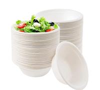 100 Bol en Canne à Sucre,Bols Jetables 220ml,Bol en Carton Blanc,Biodégradable,Compostable Vaisselle Jetable Canne à Sucre Bols en Papier pour Fêtes,Pique-niques,Maison les Aliments Chauds et Froids