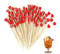 100 brochettes à Cocktails pour fêtes - Brochettes en Bois en Forme de cœur Rouge de 12 cm - Idéales pour Muffins, Amuse-Gueules, Cupcakes et décoration de Fruits