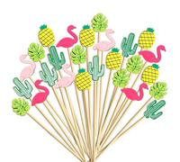 100 Brochettes Cocktail Cure Hawaïens, Cure Dent Decoratif Aperitif, Pique Cocktail Été en Bois, Pic Brochette Aperitif, Décoration de Fête, pour Fruits, Desserts, Gâteaux, Collations (Farbe-A)