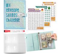 100 Budget Enveloppe Challenge,A5 Argent Economie Pochette Tirelire Classeur,Epargne Boite Carnet Planner Defi,Monnaie Organisateur Portefeuille Agenda,Cash Saving Filofax Binder,pour d'Économie,Bleu