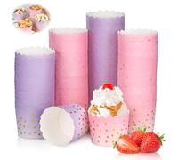 100 Caissettes Cupcake, 70 x 55 mm Caissette Muffins Papier avec Motifs Raffinés, Mini Moule Cupcake Résistant à la Chaleur, Décoration de Moule a Muffin, Moules à Cupcakes et Muffins (Rose, Violet)
