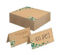100 Cartes de placement en papier Kraft, petites cartes pliantes avec un design de plantes vertes, cartes de places délicates, cartes vierges pour noms et cartes d'accompagnement pour réceptions