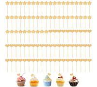 100 Chapeaux À Gâteau, Formes D'Étoiles d'amour, Plume De Cure-Dent Créatif, Inserts De Cartes Amusants, Décorations Dorées De Fête d'anniversaire.