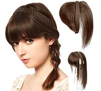 100% Cheveux Humains Remy Topper Avec Une Frange Soignée Femmes 10x10cm Respirant Dentelle Net Base Tressé Bandeau Postiche Topper Extensions Cheveux Long Tresses Top ( Color : Brown , Size : 25cm )