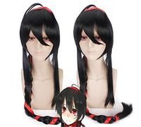 100 cm synthétique long noir vocaloïde chine Yuezheng Ling Cosplay perruque cheveux avec deux perruques queue de cheval fouet