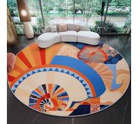 100 cm Tapis Rond Abstrait Arche Orné Géométrique Éventail Tapis Salon avec Envers Antidérapant Et Lavable pour Chambre, Cuisine, Chambre d'enfant, Multicolore Poil Ras Tapis De Marche