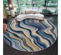 100 cm Tapis Rond Abstrait Ondulé Géométrique, Bleu Imitation Cachemire Douce Tapis Circulaire Imprimé Antidérapant Lavable pour Salon Chambre Cuisine Salle à Manger