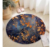 100 cm Tapis Rond Aquarelle Feuilles d'automne Branches, Orange Bleu Imitation Cachemire Douce Tapis Circulaire Imprimé Antidérapant Lavable pour Salon Chambre Cuisine Salle à Manger