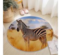 100 cm Tapis Rond Nature Zèbre Prairie, Jaune Imitation Cachemire Douce Tapis Circulaire Imprimé Antidérapant Lavable pour Salon Chambre Cuisine Salle à Manger