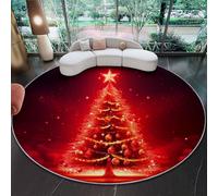 100 cm Tapis Rond Vacances Sapin De Noël Étoiles Baies, Rouge Imitation Cachemire Douce Tapis Circulaire Imprimé Antidérapant Lavable pour Salon Chambre Cuisine Salle à Manger