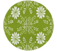 100 cm Vert Olive Tapis Rond Salon, Belles Fleurs Feuilles Imprimé Tapis de Sol Antidérapant, Minimalist pour Chambre Cuisine Balcon Terrasse Salle à Manger Intérieur Extérieur