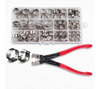 100 Collier de Serrage Inox 304, Kit Collier Serrage à Oreille 10 Tailles (5.3-15.3 mm) avec Pince à Collier Durite, Serflex Inox pour Durite Essence, Refroidissement, Collier Métallique Serrage