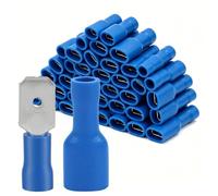 100 Cosses Isolées De 6,3 Mm, 50 Fiches Plates + 50 Prises Plates (Bleues), Adaptées À L'électronique Automobile Et Aux Projets De Bricolage