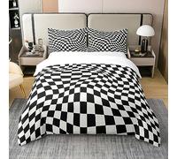 100% Coton Bio Géométrique Housse de Couette pour Les Garçons Filles 220x240,Abstrait Damier Housse de Couette Confortable 3D Noir et Blanc Rayé Literie Set Rouille Plaid Housse de Couette Décor