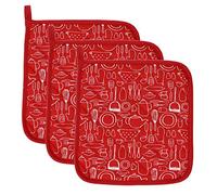 100% Coton de Cuisine Quotidienne Basic en éponge Support de Pot Résistant à la Chaleur Dessous de Verre Manique pour Cuisine et de Pâtisserie 20 cmx20 cm Lot de 3, Taille Unique, Rouge