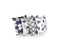 100% Coton Décoration Double Face Housses Carré avec Fermeture Eclair Invisible 4-Pièce Set, 45 cm Longueur x 45 cm Largeur, Mélange Bleu