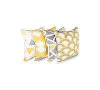 100% Coton Décoration Double Face Housses Carré avec Fermeture Eclair Invisible 4-Pièce Set, 45 cm Longueur x 45 cm Largeur, Mélange Jaune/Gris