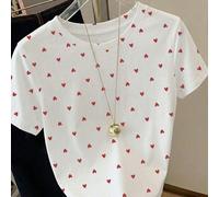 100% Coton Doux et Mignon T-Shirt Femme Ajusté Imprimé de Points en Forme de Cœur Rouge et Blanc, Convient pour l'Été, T-Shirt , Beau T-Shirt, Cadeau pour Frères et Sœurs, Cadeau pour Maman, Cadeau po