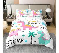 100% Coton Housse de Couette Dinosaure Mignon Parure de Lit Dessin Animé Dino Dinosaures Préhistoriques Couvre Lit Animaux Sauvages de Jungle Literie 140x200 Faune Sauvage Reptile Kawaii Décor Chambre