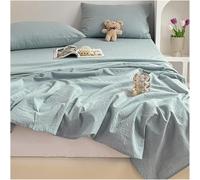 100% Coton Lavé Plaid Drap Plat Twin/Single Full Queen King Qualité Literie Drap De Lit Doux Et Respirant Draps 1 Pièce, Blue, 245x270cm+48x74cm x2