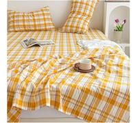 100% Coton Lavé Plaid Drap Plat Twin/Single Full Queen King Qualité Literie Drap De Lit Doux Et Respirant Draps 1 Pièce, Medium Grid, 200x245cm+48x74cm x2