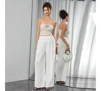 100% Coton Pantalon de Maternité Blanc pour Femmes Enceintes, Décontracté d'Automne, Plage, Séance Photo, Vacances, Taille Froncée, Poches, Jambes Larges, Pantalon de Yoga, Business décontracté L,M,S,