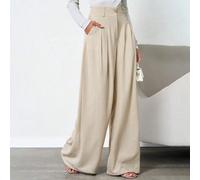 100% Coton Plus Pantalon en lin beige plissé en profondeur, confortable et décontracté pour femmes 1XL,2XL,3XL,4XLUnicoloreTissu tissé