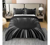100% Coton Rayures Housse de Couette 200x200,Ombre Rayures 3D Whirlpool Parure de Lit,Géométrique Rayures Simple Literie Moderne Set,Lignes Abstraites Noir Gris Couvre Lit
