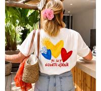 [100% Coton] T-shirt graphique Équateur, T-shirt imprimé Yo Soy Ecuatoriana avec soleil et cœur, coupe ample en coton, hauts d'été ambiance latine, vacances L,M,S,XL,XS,XXL,XXXLGéométrique,LettresTiss