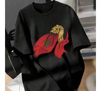 100% Coton T-shirt pour femmes, T-shirt noir à manches courtes avec éléments du drapeau marocain, convient pour le printemps et l'été, nouvelle arrivée, vêtements de sport pour femmes, , doux et respi