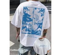 100% Coton T-shirt pour hommes, design d'impression élégant de grue de temple, nouveau t-shirt de sport ample et à la mode pour l'été, Top à manches courtes blanc doux et respirant, convient pour la r