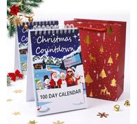 100 Day Christmas Countdown Calendar 2026 (2pc) | Tear-Off Desk Set with Illustrated Holiday Scenes, Sturdy Display Stand & Family Memory Cards