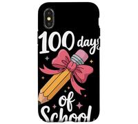100 Days of School Crayon Mignon Nœud Rose Primaire École Coque pour iPhone X/XS