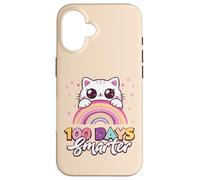 100 Days Smarter Cat Rainbow, 100e Jour d'école pour Filles et Enfants Coque pour iPhone 16
