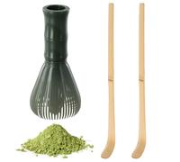 100 Dents Fouet Matcha Résine Naturel,Fouet Matcha Kit avec 2Pcs Cuillère Matcha Bambou,Accessoire Cérémonie Matcha Japonais pour Infusions,Poudre Cacao,Tous les Thés(Vert)
