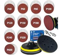 100 Disques Abrasifs Pour Perceuse et Meuleuse d'angle, Ponceuse 125 mm Pour perceuse, 2 Disques Abrasifs Ronds Auto-agrippants et éponge (grains 40/60/80/100/120/150/180/240/320/600)