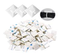 100 Embases Adhesives Attache Cable 20x20mm Blanc Mural Plastique | Support serre electrique, fixation murale autonivelante, collier serrage gestion fils, dosage par unite, adhesif puissant