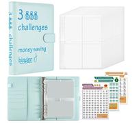 100 enveloppes, classeur de Budget, défi d'économie, couverture en cuir PU avec enveloppe d'argent, fermeture éclair poche PVC/autocollants numériques pour Bureau Maison(Blue)