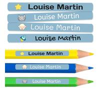 100 étiquettes adhésives personnalisées pour crayons, stylos et marqueurs. Autocollants scolaires avec nom pour marquer les objets. Stickers imperméables pour l'école. Mesure 4,6 x 0,6 cm